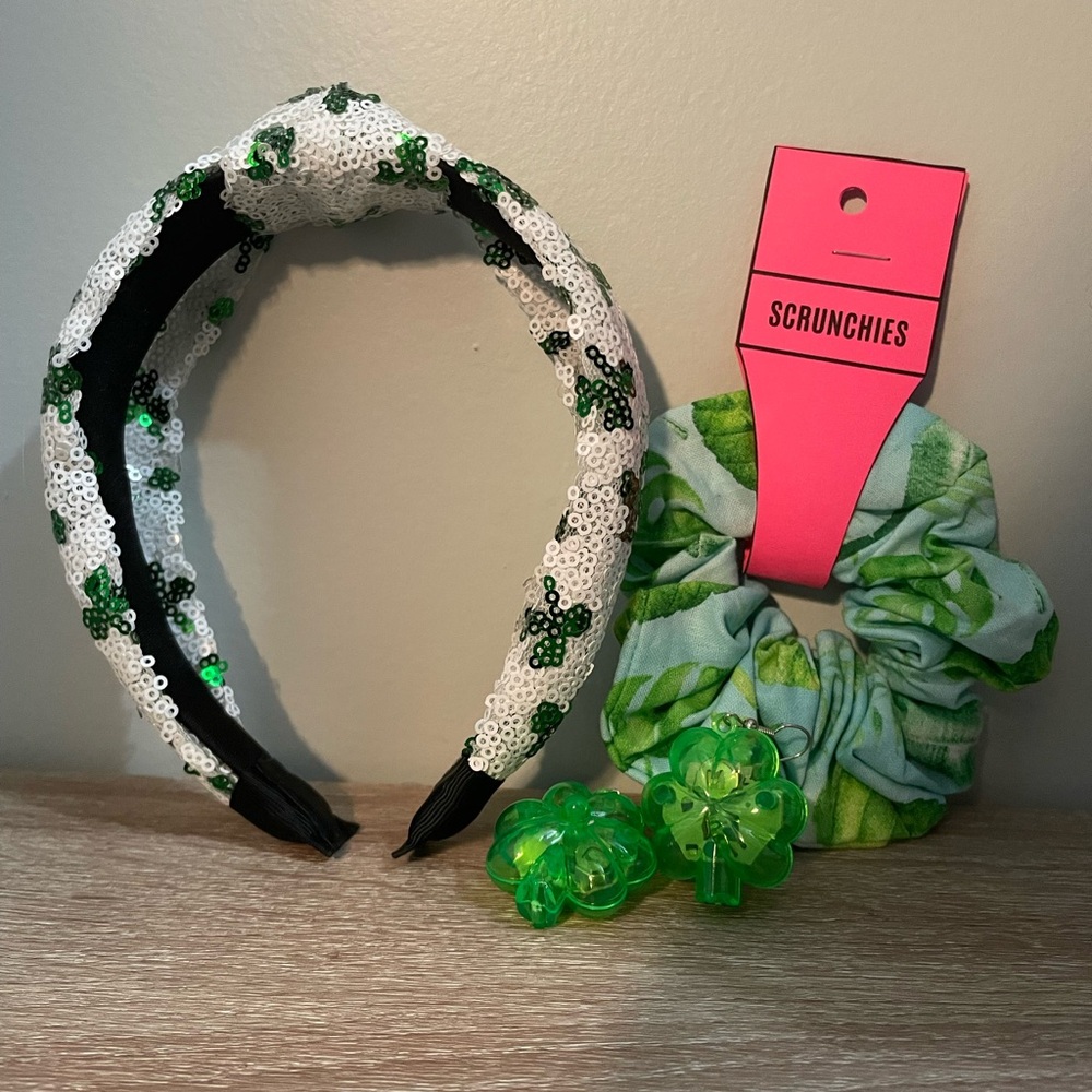 St. Patrick’s Day Girls Sequin Headband & Scrunchie Set 🍀